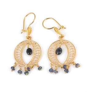 Pendientes Colgantes Vintage Chapados en Oro de 22K con Motivo Circular, Zafiro y Filigrana, 8.52g, para Bodas y Fiestas - Product Image 2