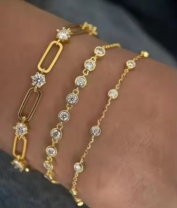 สร้อยข้อมือเพชรมอสซาไนต์สำหรับผู้หญิงเครื่องประดับสีเหลือง/ขาว/โรสโกลด์ชุบอย่างดีพร้อมทรงกลม - Product Image 4