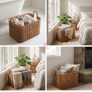 Panier de rangement rectangulaire moderne en rotin synthétique tressé à la main Viettimecraft, écologique, avec poignée, pour salon - Product Image 3