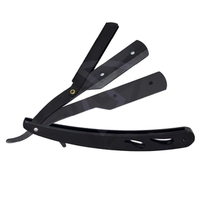 Maquinilla de afeitar de borde recto de acero inoxidable, herramienta de afeitar de barbero, negra, plegable - Product Image 1