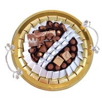 Plateau de service à chocolat de luxe écologique pour table, support créatif en acier inoxydable plaqué or pour chocolat, vente en gros