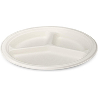 Vaisselle jetable en bagasse de canne à sucre, assiette à 3 compartiments, biodégradable, pulpe de bagasse, papier, assiette en bagasse