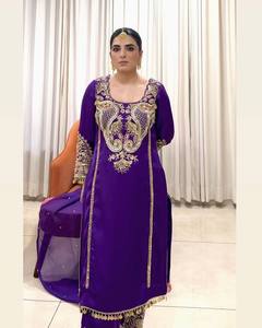 Salwar Kameez de luxe indien et pakistanais pour femmes, musulmanes, Ramadan, hijab, personnalisé, national, décontracté, noir, en georgette lourde, séchage rapide - Product Image 2