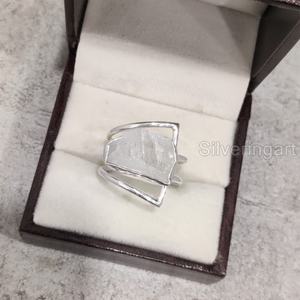 Bijoux en pierre brute Bague pour femme Pierre de lune arc-en-ciel naturelle Pierre précieuse Juin Pierre de naissance Double bande Bijoux Bague en argent sterling 925 - Product Image 3