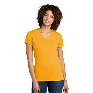 100% Cotton Plain Yellow Relaxed Short Sleeve Jersey V-Neck Relaxed V-Neck T-Shirt Ladies Fan - Product Image 1