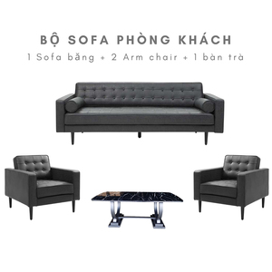 Juego de Sofás Tapizados en Cuero Sintético Negro con Mesa de Centro de Piedra, Muebles para Sala de Estar -CBSF68008 - Product Image 4