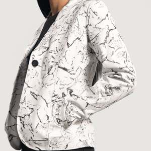White Knitted Leather Blazer with <b>Single</b> Button Closure Print & Embroidery Plus Size - Product Image 6