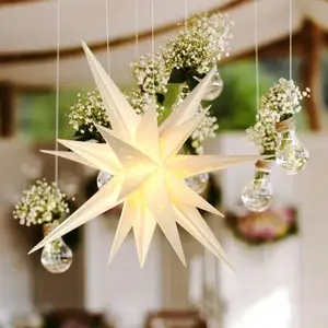 Christmas Paper Star Tree Toppers Glow 3D Star Lanterns Waterproof Indoor Outdoor Christmas Tree Decorations