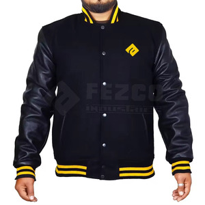 Slim fit winter <b>jacket</b> Fashion outdoor <b>leather</b> sleeves Casual wear lettermen <b>jacket</b> Stand collar front <b>jacket</b> - Product Image 5