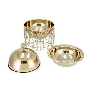 Casserole de table moderne en acier inoxydable, forme ronde, finition dorée brillante, isolée, pour la cuisine, vente en gros - Product Image 1