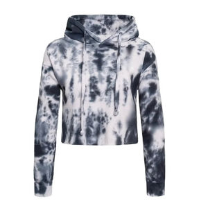 Sudadera corta con capucha para mujer, Sudadera corta informal de manga larga con capucha, ropa de calle informal de algodón personalizada, sudaderas con hombros caídos - Product Image 1