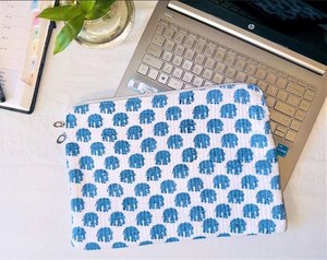 Funda para portátil acolchada de algodón con estampado de bloques, funda para MacBook para tableta Pro, funda para portátil hecha a mano - Product Image 2