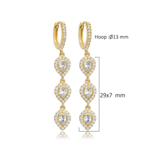 Three Pear Design Zircon <b>Long</b> Dangle <b>Earrings</b> Wholesale Turkish Handcrafted 925 Sterling <b>Silver</b> Trendy Wedding Fine Jewelry - Product Image 3