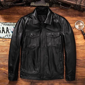 Chaqueta de cuero para hombre primavera otoño estilo motocicleta abrigo de cuero genuino de gama alta chaqueta de motorista de solapa de moda ropa de abrigo de ciclismo T - Product Image 3