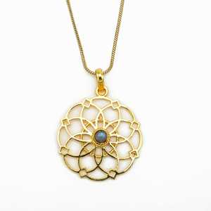 Collar con Colgante de Oro Exclusivo, Joyería Tribal de Latón para Mujer, Chapado en Oro de 18k, Geometría Sagrada, Labradorita, Mandala, Venta al por Mayor/OEM/ODM - Product Image 1