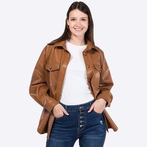 แจ็กเก็ตฤดูหนาววินเทจสำหรับผู้หญิงขนาดใหญ่พิเศษเสื้อแจ็คเก็ต PU ใส่ขี่มอเตอร์ไซค์ทรงโอเวอร์ไซส์ออกแบบได้ตามต้องการ - Product Image 1