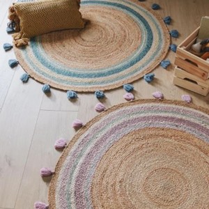 Tapis rond en jute tissé à la main avec des glands, tapis de sol tressé naturel pour la chambre d'enfant, la crèche, le salon, la décoration de la maison - Product Image 4