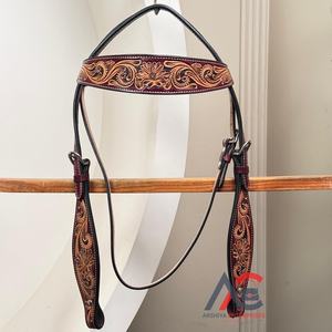 Nouveau casque de cheval en cuir usiné à la main de conception personnalisée pour la tête de bride occidentale équipement de cheval en cuir de vachette véritable - Product Image 1