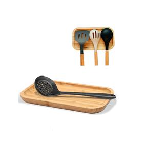 Soporte de cuchara de madera grande, soporte de cuchara de bambú para estufa de 9,7 pulgadas, utensilios de cocina para mostrador de cocina, comida pequeña de granja - Product Image 1