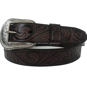 Cinturón de herramientas de cuero occidental para hombre, cinturón de vaquero marrón negro tallado a mano con patrón floral, hebilla floral, novedad - Product Image 1