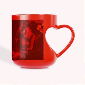 Taza mágica con mango de corazón cortado, producto de venta caliente, Taza de cerámica hecha a mano impresa, tazas de café - Product Image 1