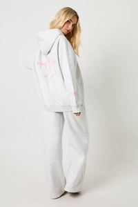 Conjunto Deportivo Casual de Invierno para Mujer, Color Gris Ceniza Sólido, 2 Piezas, con Capucha, Ecológico, de Poliéster/Algodón, Transpirable, Sudadera con Capucha y Pantalones Deportivos - Product Image 5