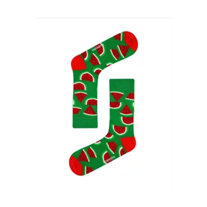 Colorful <b>Silk</b> <b>Socks</b> with Breathable Green Watermelon Slice Print Custom Logo Design One Size Fits Girl Daily Use - Product Image 1