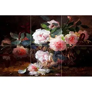 Rosas rosas en cesta Azulejo Mural Cocina y baño Pared Backsplash en mármol de cerámica Categoría de producto Cesta Cajones - Product Image 1