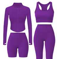 Ensemble de yoga 4 pièces grande taille pour femme – Motif uni, tenue de sport respirante, soutien-gorge de sport, leggings et shorts élastiques taille haute
