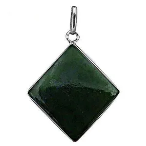 Pendentif géométrique en jade vert émeraude, serti clos, plaqué or, bijou classique en argent sterling pour femme - Product Image 1