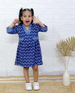 Robe d'été indienne en soie imprimée bloc faite à la main filles décontracté à manches longues respirant motif floral genou-longueur sans rides moderne - Product Image 4