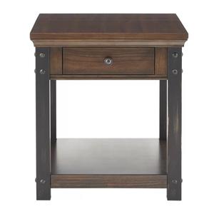 Mesita de noche personalizada clásica rústica con cajón de estantería de hierro de madera maciza Natural de alta calidad mesas de centro de alta calidad - Product Image 1