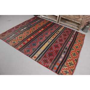 Tapis turc 5,6 x 6,7 pieds, tapis vintage, tapis en laine rouge et noir à motifs floraux - Product Image 1