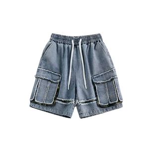 Shorts Cargo Utilitaires en Jean 6 Poches Personnalisés 2026 de Qualité Supérieure pour Hommes, Demi-Pantalon 100% Coton Uni Effet Vieilli - Product Image 2
