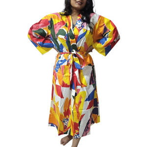 Peignoir en coton imprimé à la main coloré pour femmes Vêtement de nuit Peignoir pour femmes Taille - 48 pouces - Product Image 1