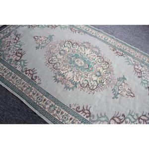 พรมตุรกี ขนาด 5.6x9 ฟุต พรมวินเทจ พรมขนสัตว์ลายดอกไม้สีเขียว - Product Image 3