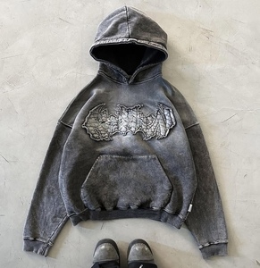 Alta calidad pesado grueso 420 GSM French Terry 100% algodón Batik Vintage ácido lavado sudaderas con capucha para hombres - Product Image 1