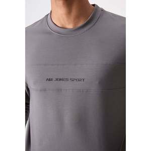 Ensemble de survêtement décontracté pour homme en coton gris foncé, épais, doux, texturé, coupe confortable avec motif imprimé - 85253 - Product Image 3