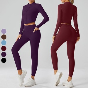 Nueva chaqueta de manga larga de Yoga con cremallera completa ajustada sin costuras para mujer, ropa deportiva para correr, chaqueta de gimnasio con orificio para el pulgar - Product Image 1