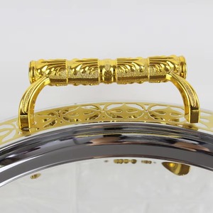 Antique Gold Handles High Quality Decorating <b>Metal</b> <b>Plate</b> Rounded Handmade Finishing Moroccan Food Serving Tray - Product Image 2