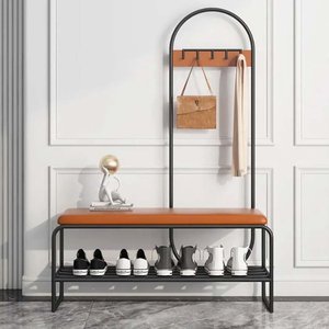 Minimalist Design Wooden <b>Shoe</b> Rack with Cushioned Seat and Hanging <b>Hooks</b> - Product Image 3