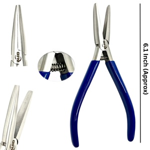 GEMSTONE ENTERPRISES 6-Inch Flat Mouth Stainless Steel Hair Extension Plier Non-Slip Blue Grip Removal Fitting Tool <b>Silver</b> Color - Product Image 1