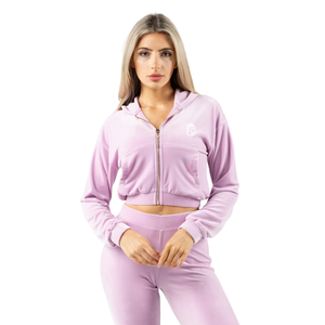 Sudadera con capucha de terciopelo para mujer, estilo corto, de felpa suave, informal, para estar en casa, de manga larga con cremallera frontal, Poise - Product Image 1