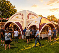 Carpa Inflable de Lujo con Arco, 10x10 pies, Estructura Sellada, Domo de Exhibición con Paredes Laterales Removibles para Festivales de Música