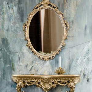 Antique Wood Gold Mirror, <b>Large</b> Wall Mirror, Oval Antique Gold, Wall Mirror - Product Image 1