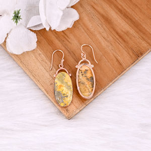Pendiente de piedras preciosas de forma ovalada de jaspe de abejorro de Latón chapado en oro rosa, pendientes personalizados, regalo de joyería bohemio para mujer - Product Image 4