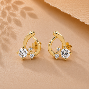 Modern Milgrain Push <b>Back</b> <b>Earrings</b> Round Cut Lab Grown Diamond 14K Solid Gold Cluster Diamond Studs Bridal Wedding Jewelry - Product Image 1
