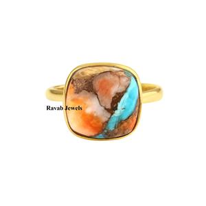 La mejor calidad, ostra espinosa, cobre, Kingman, turquesa, Plata de Ley sólida, 925, cojín, anillo Eternity Vermeil, regalo para mujeres y niñas - Product Image 2