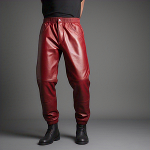 Street Style PU <b>Leather</b> Pants <b>Men's</b> High Button Elastic Waist Fashion <b>Leather</b> <b>Trouser</b> Pant Customize Streetwear PU Pants <b>Men</b> - Product Image 1