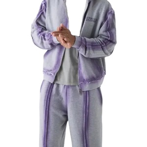 เสื้อฮู้ดซิปทรงบ็อกซี่โอเวอร์ไซส์สำหรับผู้ชาย สไตล์สตรีทแวร์ พิมพ์ลายแบบซันเฟด แอซิดวอช ดีไซน์ดิสเทรส สำหรับฤดูใบไม้ร่วง - Product Image 3